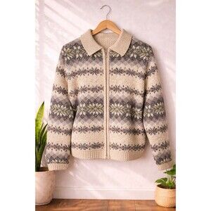 Vintage Y2K Croft & Barrow Fair Isle Zip Cardigan Sweater | Size M
